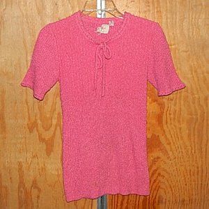 #1531, A40 Vintage Bubble Gum Pink short sleeve ribbed drawstring neck  Sweater
